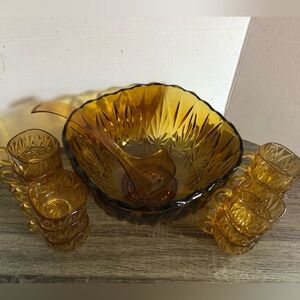 Vtg Hazel Atlas Williamsport Amber Punch Set
